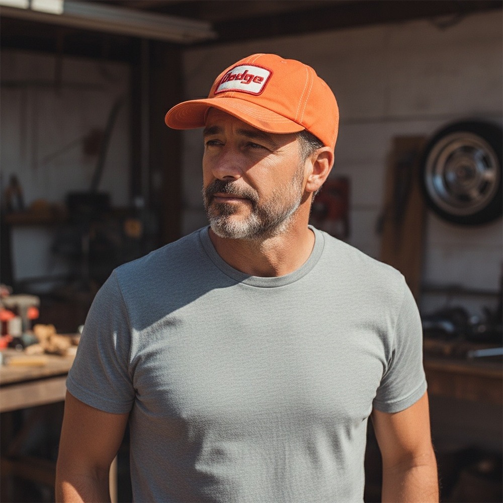 Dodge Vintage Orange Trucker Hat Baseball Cap Patch Logo Adjustable Mesh‎ Back